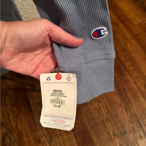 Champion Men's Wildflower Pale Blue Athletics Waffle Hoodie size medium - Picture 4 of 7